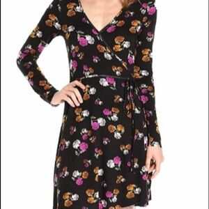 CLAYTON black, pink and cream Dark Rosette wrap dress.Size L NWT